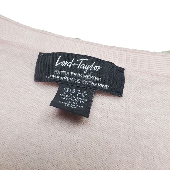 Lord & Taylor Extra Fine Merino Wool Cardigan Light Pink - Size Large - Picture 2 of 7